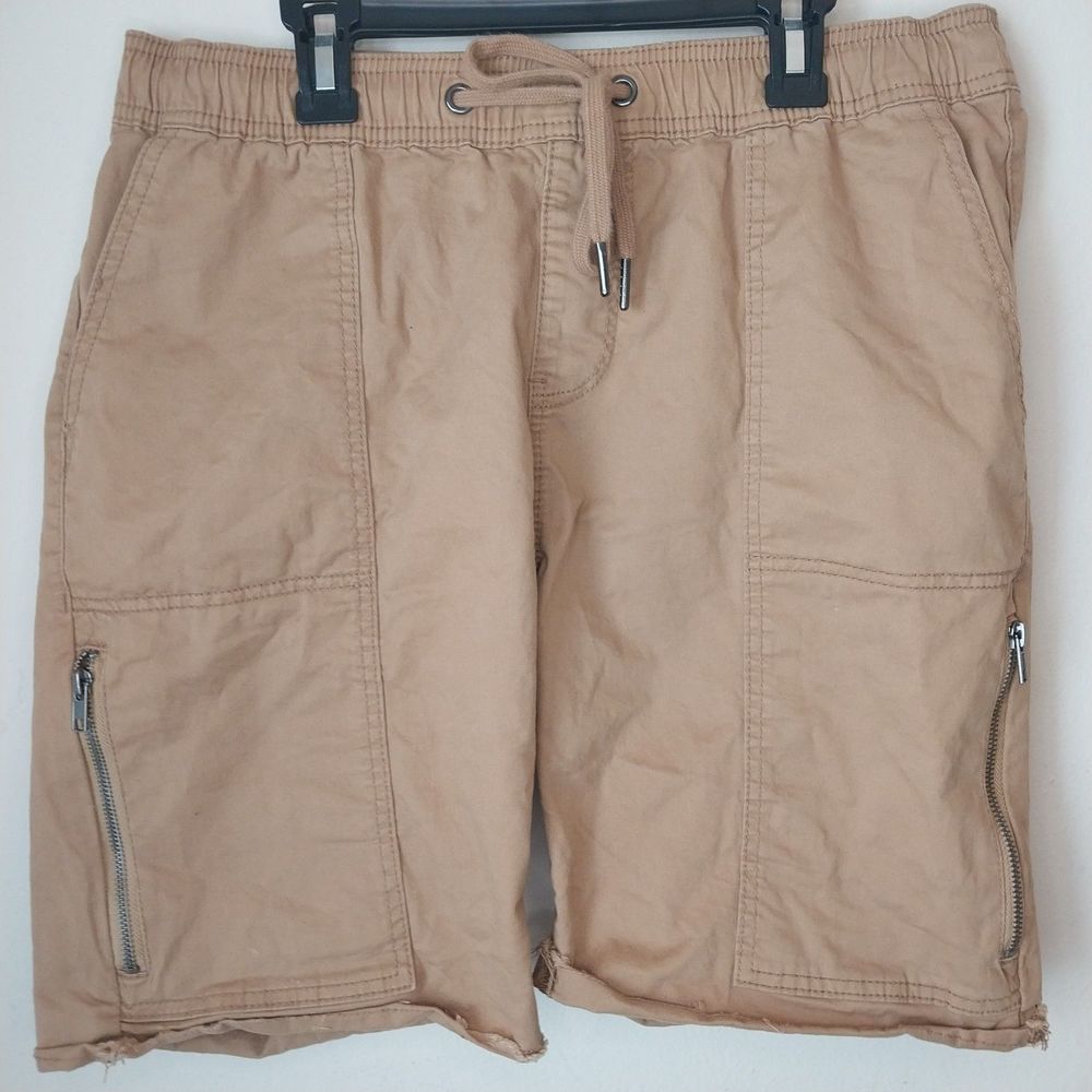 Men's Grindhouse Denim Tan Zip Pocket Distressed Shorts - Size 34
